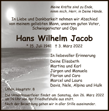Traueranzeige von Hans Wilhelm Jacob von WRS