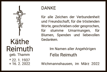 Traueranzeige von Käthe Reimuth von WRS