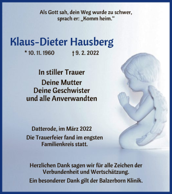 Traueranzeige von Klaus-Dieter Hausberg von WRS