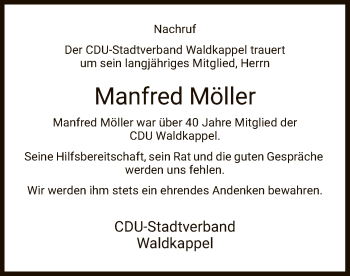 Traueranzeige von Manfred Möller von WRS