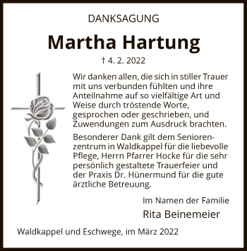 Traueranzeige von Martha Hartung von WRS