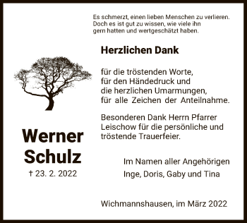 Traueranzeige von Werner Schulz von WRS