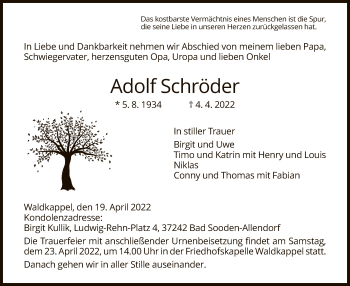 Traueranzeige von Adolf Schröder von WRS