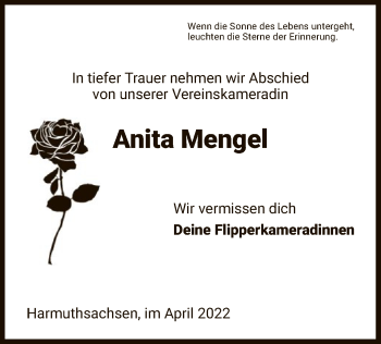 Traueranzeige von Anita Mengel von WRS