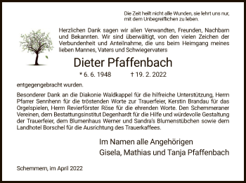 Traueranzeige von Dieter Pfaffenbach von WRS