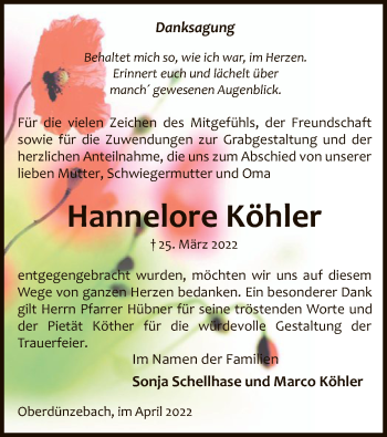 Traueranzeige von Hannelore Köhler von WRS