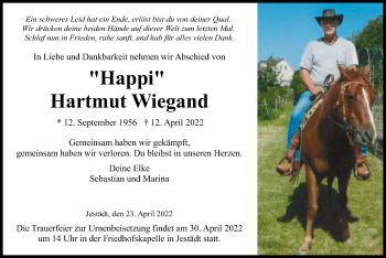 Traueranzeige von Hartmut Wiegand von WRS