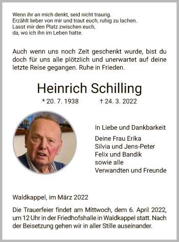 Traueranzeige von Heinrich Schilling von WRS