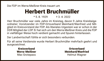 Traueranzeige von Herbert Bruchmüller von WRS