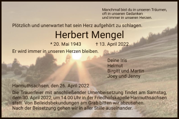 Traueranzeige von Herbert Mengel von WRS