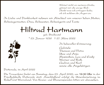 Traueranzeige von Hiltrud Hartmann von WRS