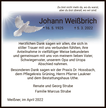 Traueranzeige von Johann Weißbrich von WRS