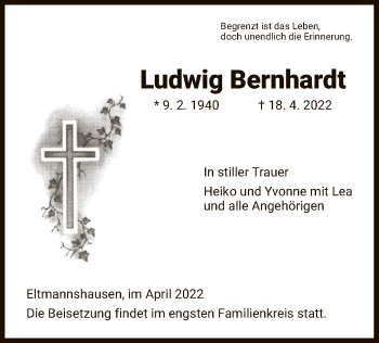 Traueranzeige von Ludwig Bernhardt von WRS