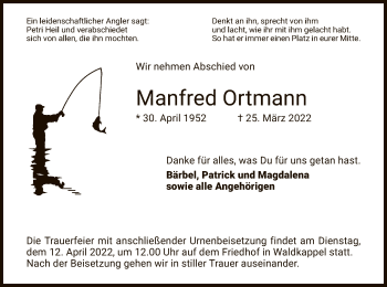 Traueranzeige von Manfred Ortmann von WRS