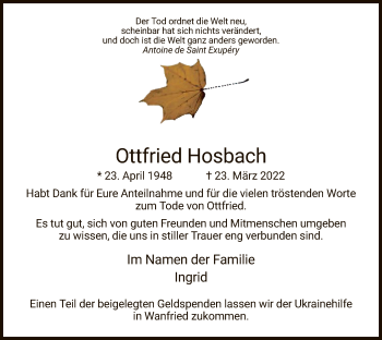 Traueranzeige von Ottfried Hosbach von WRS