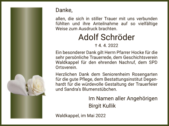 Traueranzeige von Adolf Schröder von WRS