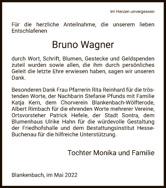 Traueranzeige von Bruno Wagner von WRS