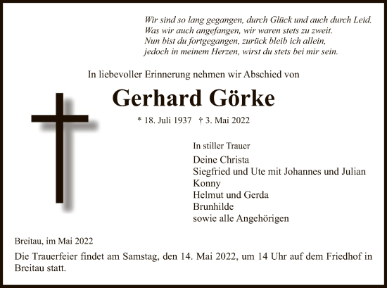 Traueranzeige von Gerhard Görke von WRS