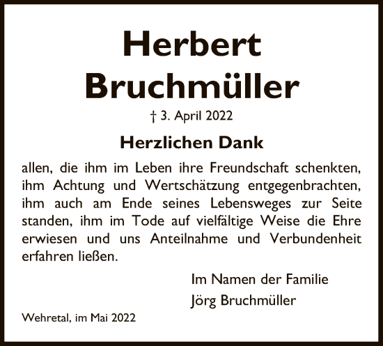 Traueranzeige von Herbert Bruchmüller von WRS