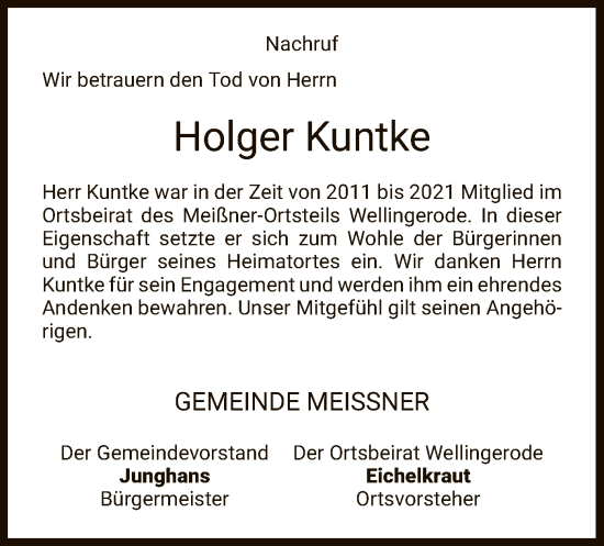 Traueranzeige von Holger Kuntke von WRS