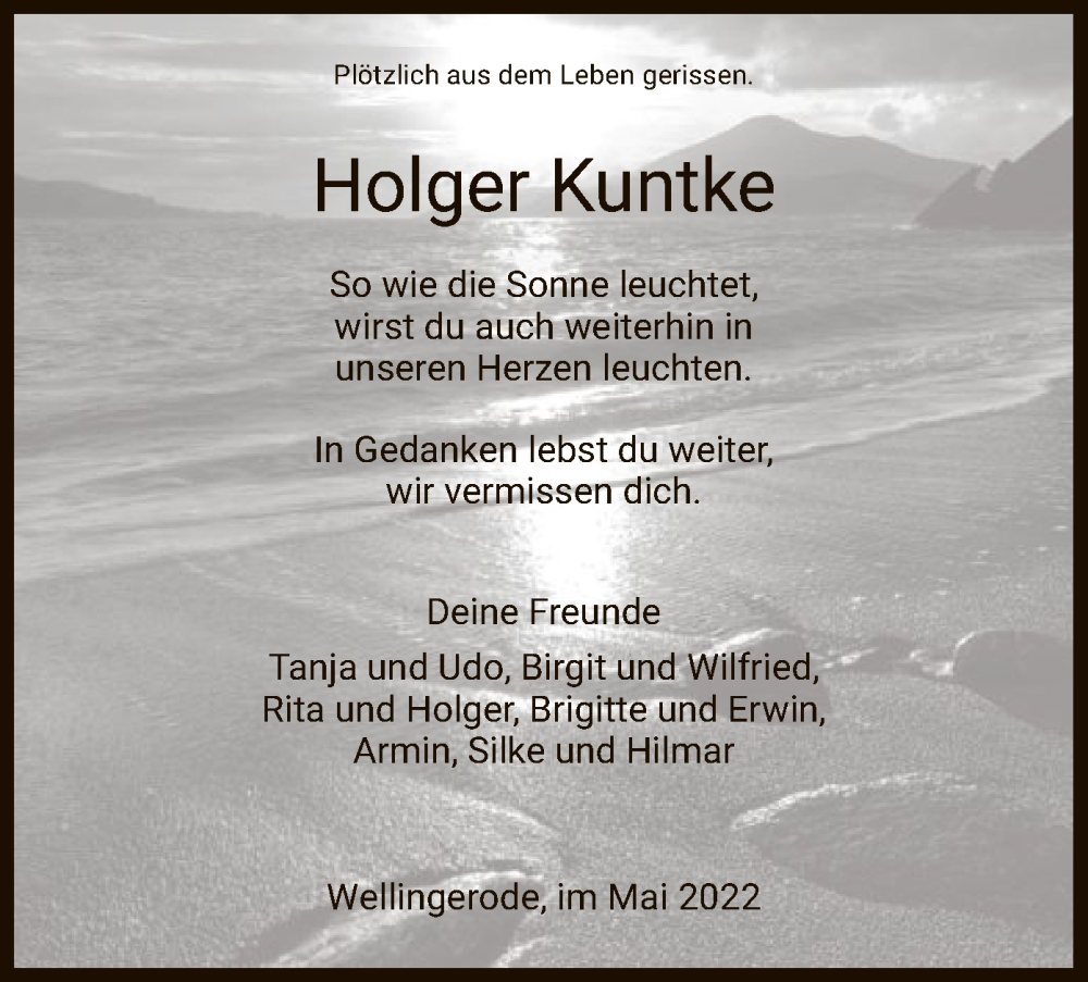  Traueranzeige für Holger Kuntke vom 25.05.2022 aus WRS