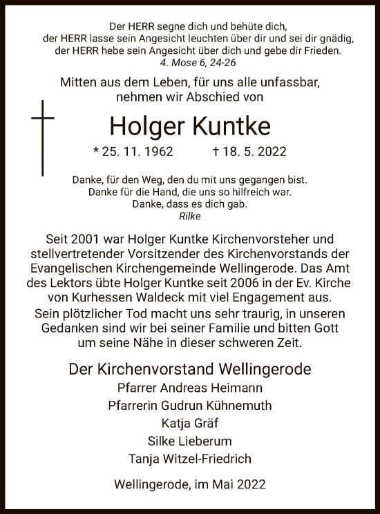 Traueranzeige von Holger Kuntke von WRS