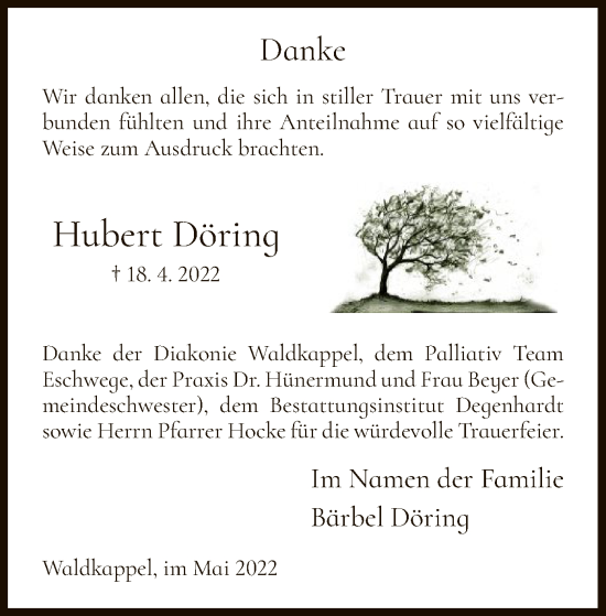 Traueranzeige von Hubert Döring von WRS