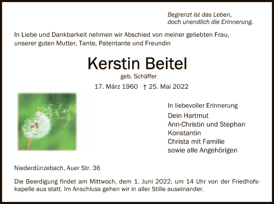 Traueranzeige von Kerstin Beitel von WRS