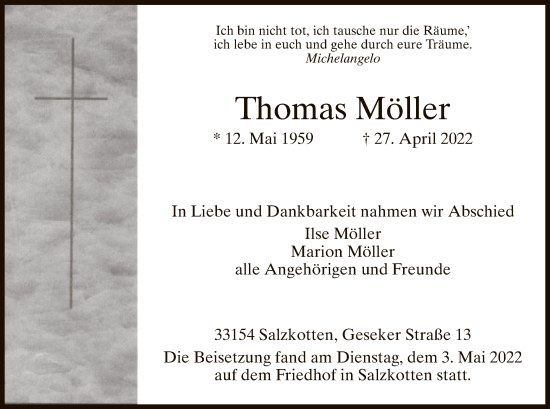 Traueranzeige von Thomas Möller von WRS