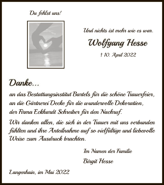 Traueranzeige von Wolfgang Hesse von WRS