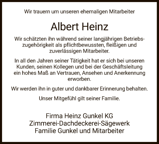 Traueranzeige von Albert Heinz von WRS