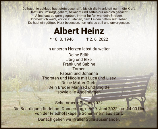 Traueranzeige von Albert Heinz von WRS