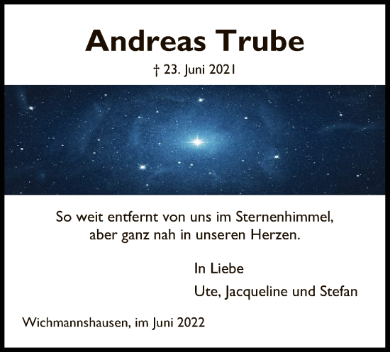 Traueranzeige von Andreas Trube von WRS