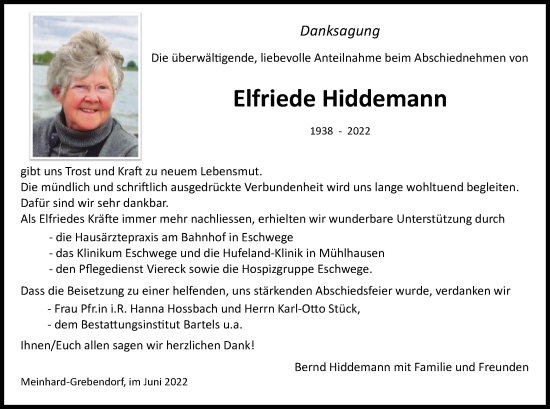 Traueranzeige von Elfriede Hiddemann von WRS