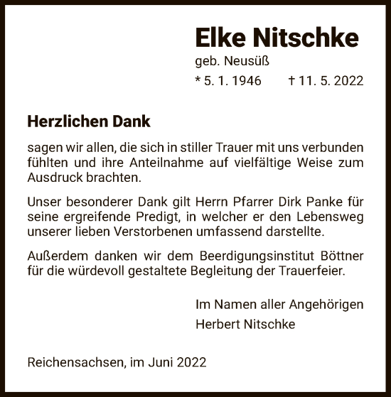 Traueranzeige von Elke Nitschke von WRS