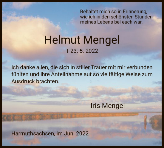 Traueranzeige von Helmut Mengel von WRS