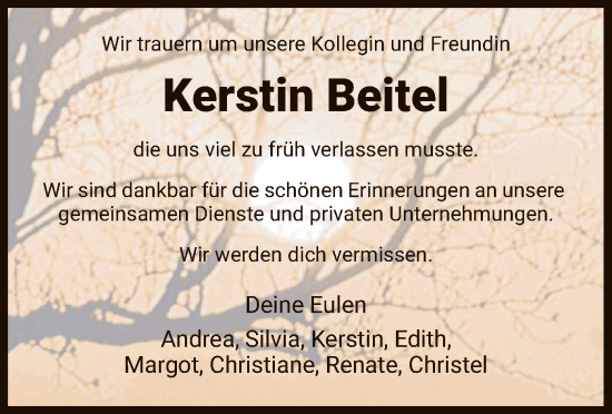 Traueranzeige von Kerstin Beitel von WRS