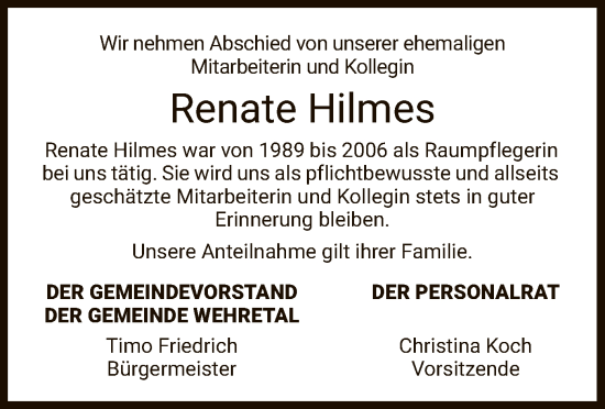 Traueranzeige von Renate Hilmes von WRS