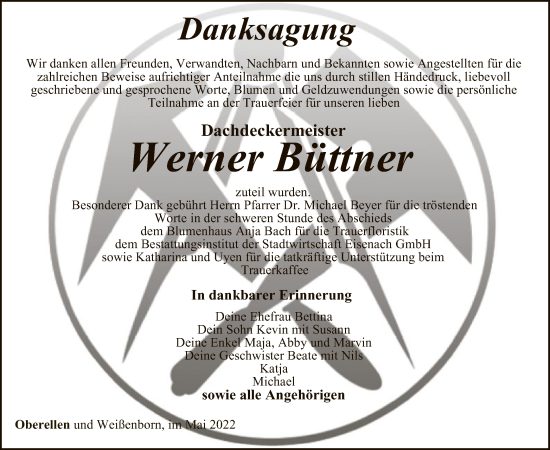 Traueranzeige von Werner Büttner von WRS