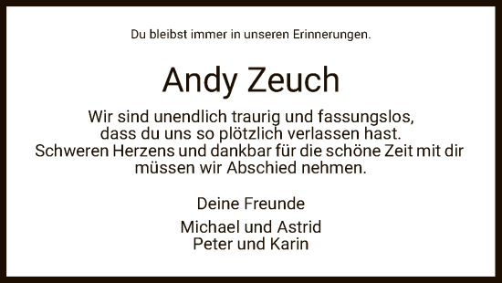 Traueranzeige von Andreas Zeuch von WRS