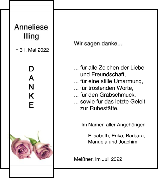 Traueranzeige von Anneliese Illing von WRS