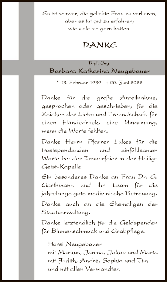 Traueranzeige von Barbara Katharina Neugebauer von WRS