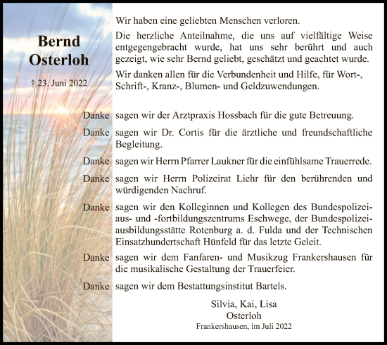 Traueranzeige von Bernd Osterloh von WRS