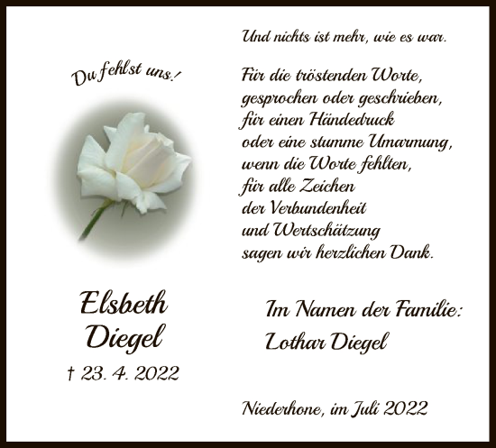 Traueranzeige von Elsbeth Diegel von WRS