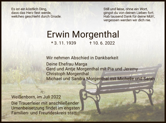 Traueranzeige von Erwin Morgenthal von WRS