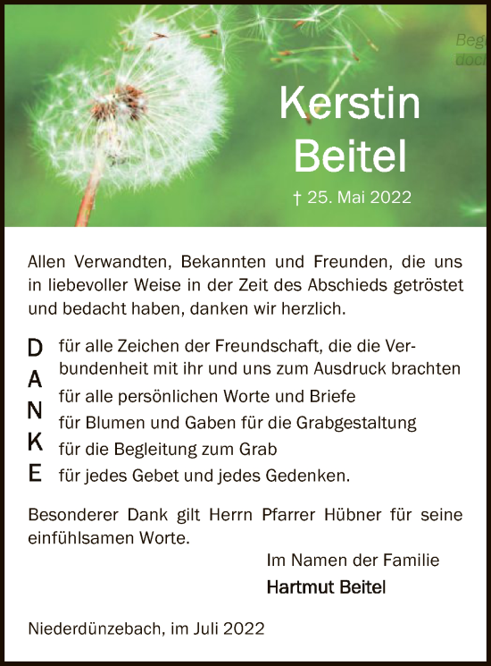 Traueranzeige von Kerstin Beitel von WRS