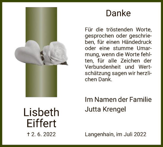 Traueranzeige von Lisbeth Eiffert von WRS