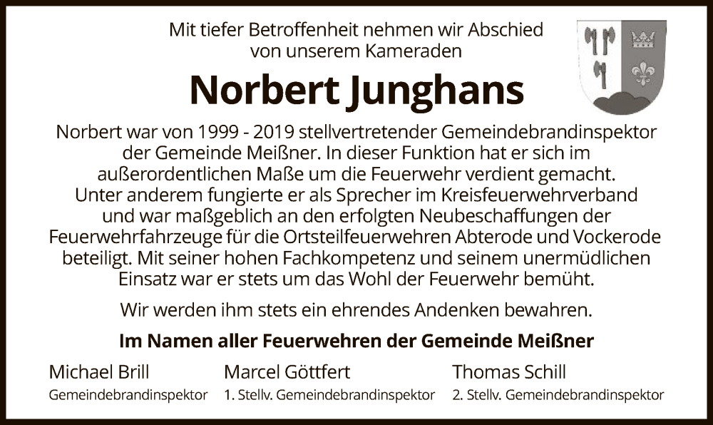  Traueranzeige für Norbert Junghans vom 16.07.2022 aus WRS