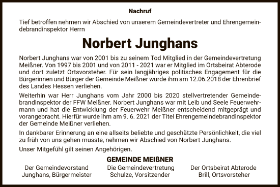 Traueranzeige von Norbert Junghans von WRS