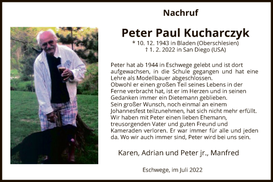Traueranzeige von Peter Paul Kucharczyk von WRS